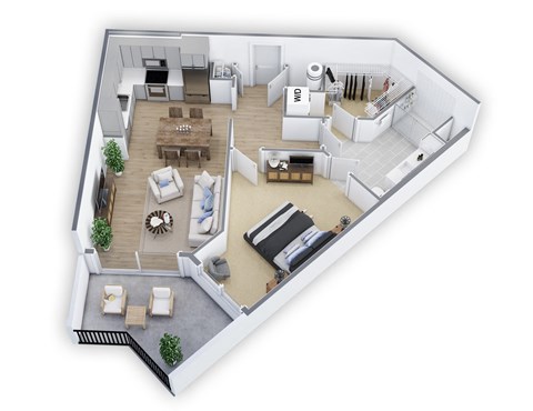 Floor plan for 1 bed, 1 bath, 794 sqft